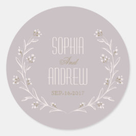 Elegant blom- lila lantlig bröllopmonogram runt klistermärke