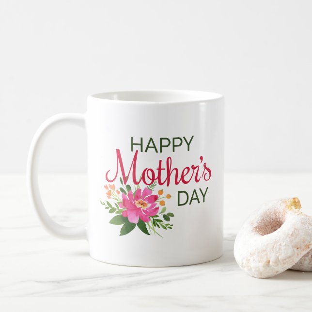 Elegant blom- lycklig kaffemugg för mors dag | (Med munk)