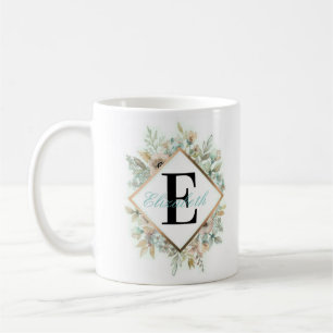 Elegant blom- monogramkaffemugg kaffemugg