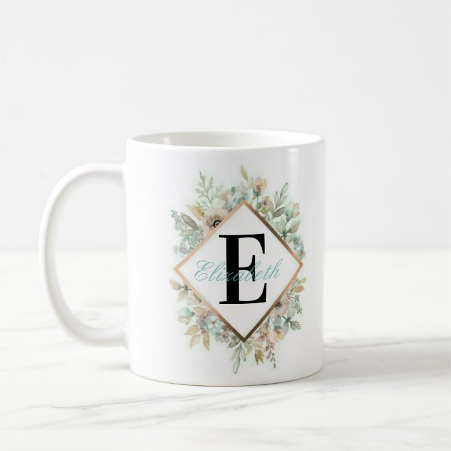 Elegant blom- monogramkaffemugg kaffemugg (Vänster)