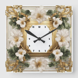 Elegant blomart Art Deco Fyrkantig Klocka