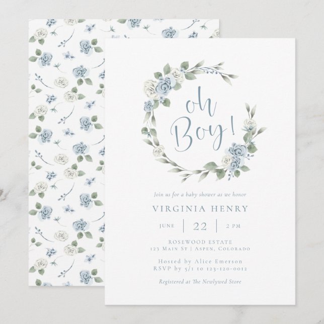 Elegant blombabyshower-inbjudan inbjudningar (Fram/baksida)