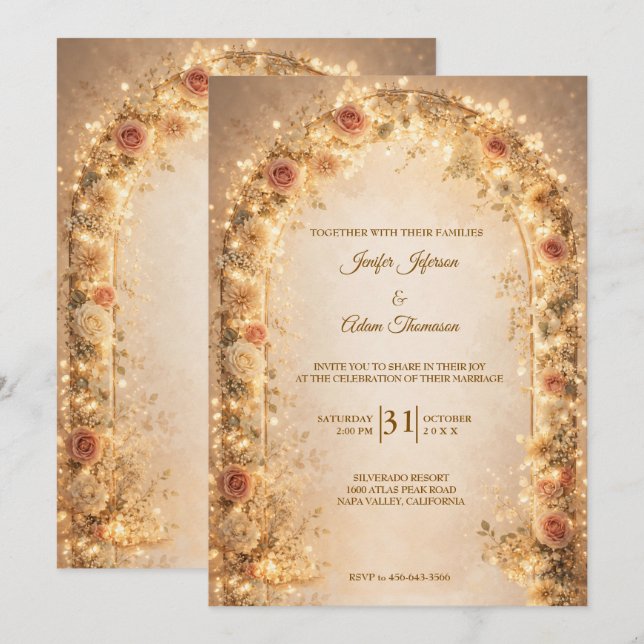 Elegant blombröllopsinbjudan inbjudningar (Fram/baksida)