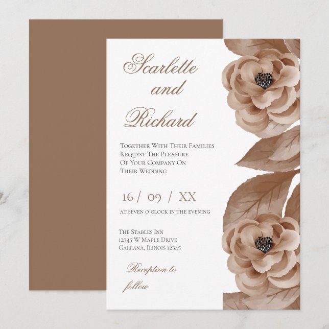 Elegant blombröllopsinbjudan inbjudningar (Fram/baksida)