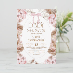 Elegant blomdamm dammig rosa nyckfull baby shower  inbjudningar