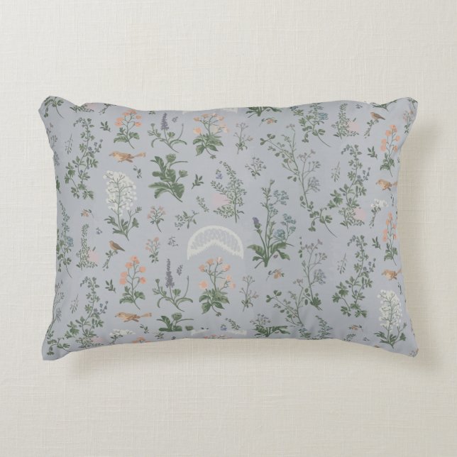 Elegant blomfågelmönster prydnadskudde (Framsidan)