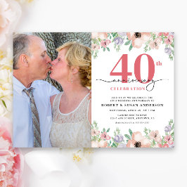 Elegant blomfoto 40-års bröllopsjubileum inbjudningar