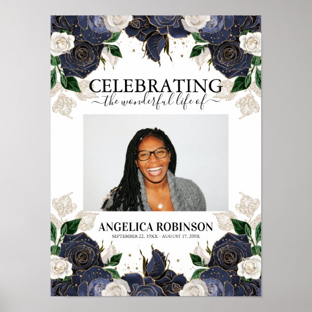 Elegant blomfoto Begravning Välkomstskylt Affisch (Framsidan)