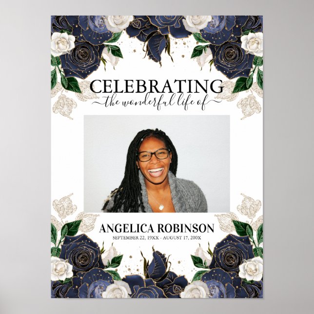 Elegant blomfoto Begravnings Välkomstskylt Affisch (Framsidan)