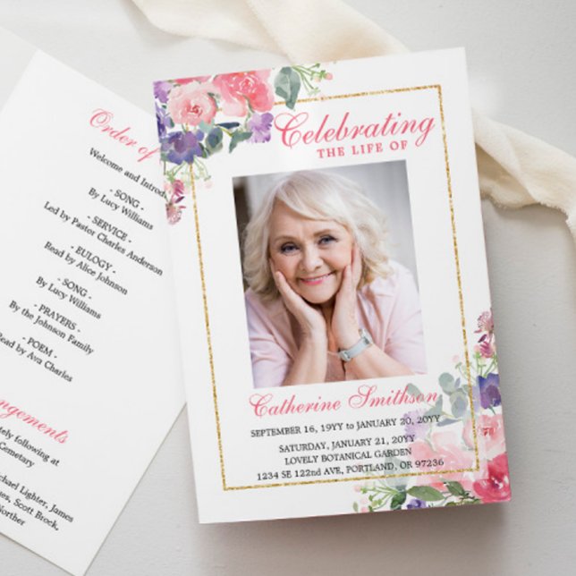 Elegant blomfoto minnesgudstjänst dödsannonsprogra program (Skapare uppladdad)
