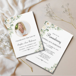 Elegant blomfoto modern minneshögtid inbjudningar