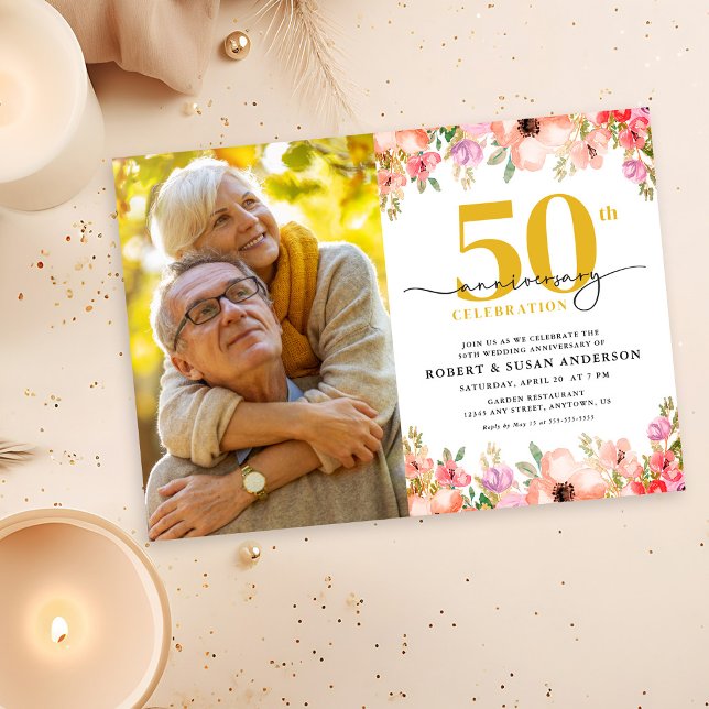 Elegant blomfotografi 50-års bröllopsjubileum inbjudningar (Skapare uppladdad)