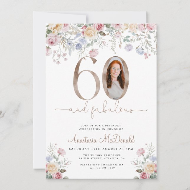 Elegant blomfotografi 60-årsdag inbjudningar (Framsida)