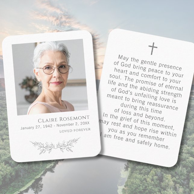 Elegant blomfotografisk begravningsbönkort visitkort (Elegant Floral Photo Funeral Prayer Card
)