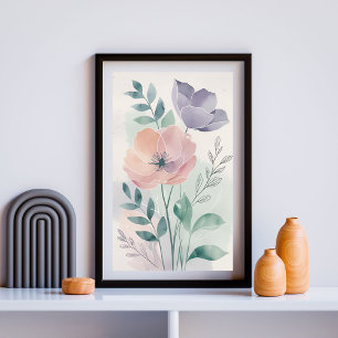 Elegant blomharmoni Mjuk botanisk väggdekor Poster