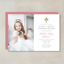 Elegant blomkors flicka första kommunion foto