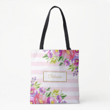 Elegant blomkrå vattenfärg rosa och vita ränder