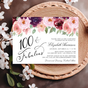 Elegant blomkråmålningsfest för 100-årsfirande inbjudningar
