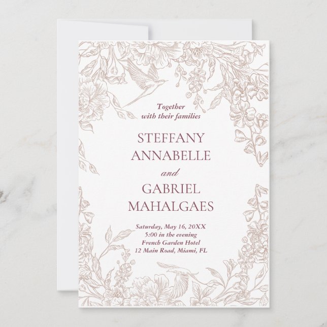 Elegant blomkrans bröllopsinbjudan beige minimalis inbjudningar (Framsida)