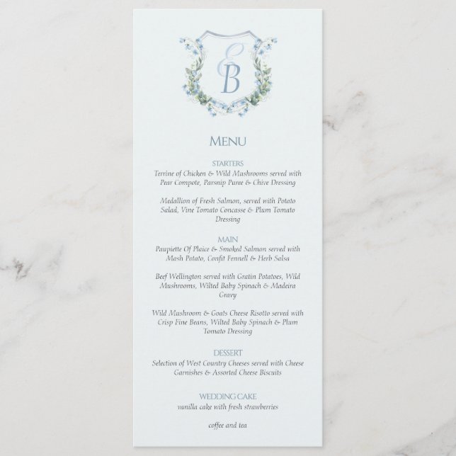 Elegant blomkransmonogram bröllop  meny (Framsida)