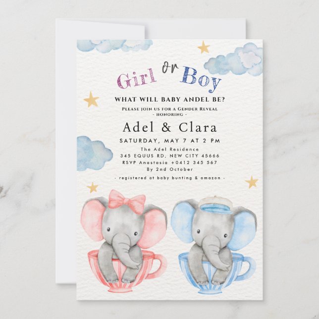 Elegant blomkruka tekanna Baby Shower Inbjudningar (Framsida)
