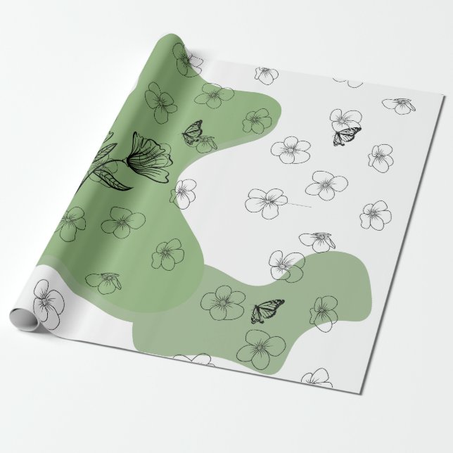 Elegant blomlinjekonst presentförpackningspapper presentpapper (Utrullad)