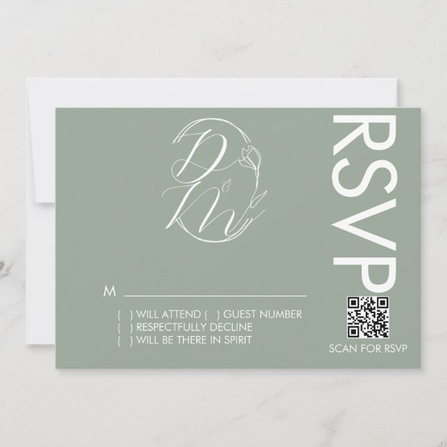 Elegant blomlogo vigsel grön RSVP-kort Inbjudningar (Framsida)