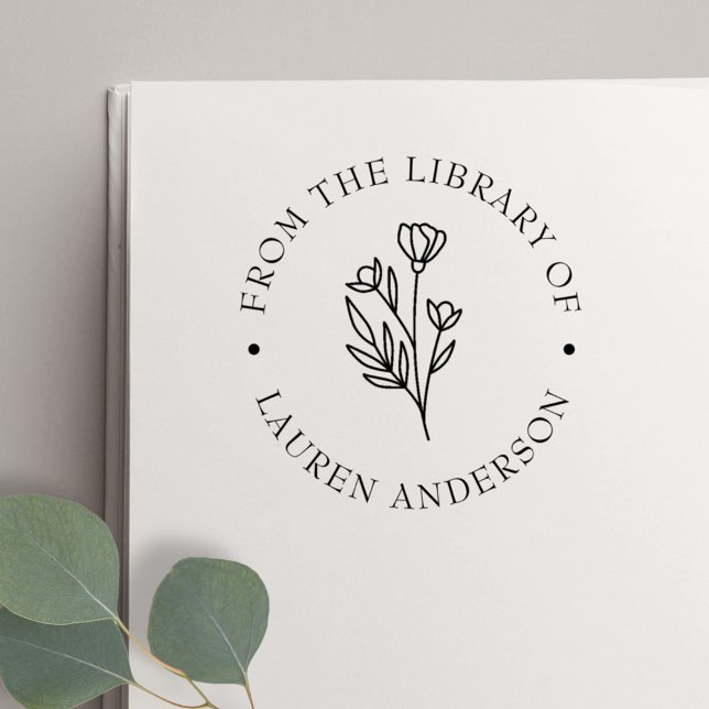 Elegant blomma från bibliotekets exlibris självfärgande stämpel (Skapare uppladdad)