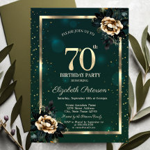 Elegant Blomma Guld Ram Stjärnor Grön 70-årsdag