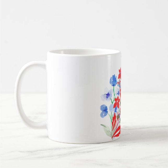 Elegant Blomma och Blad Konst | Minimal  Kaffemugg (Vänster)