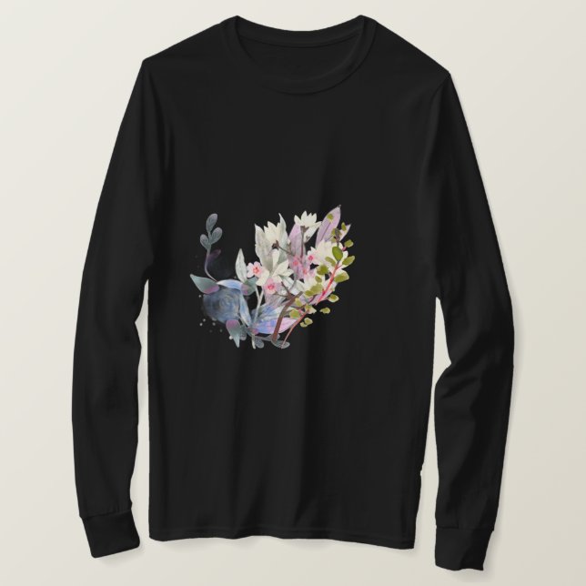 Elegant Blomma Och Blad Linjekonst | Minimal  T Shirt (Design framsida)