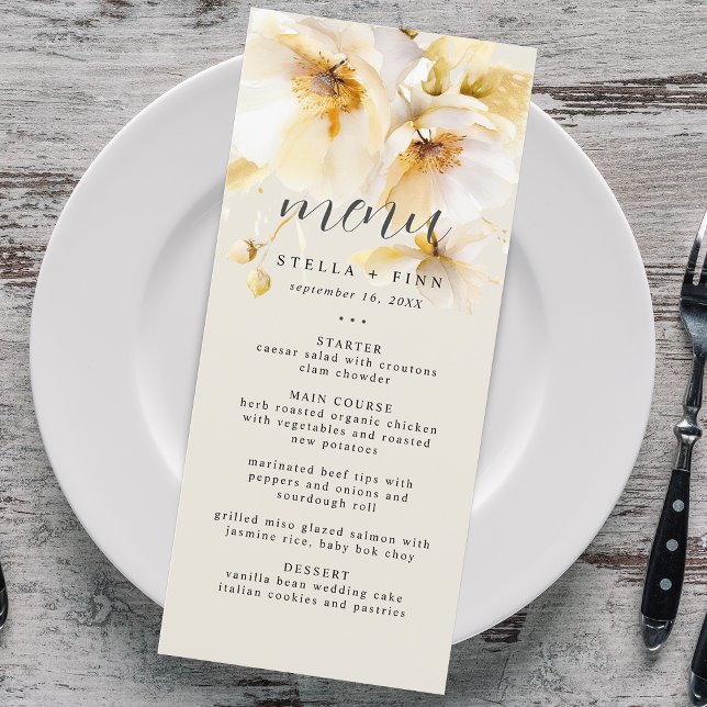 Elegant Blomma Vit Guld Bröllopssand Meny (Elegant Flower White Gold Wedding Sand Menu)