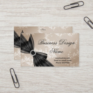 Elegant blommande beige blomning svart diamantbåge visitkort