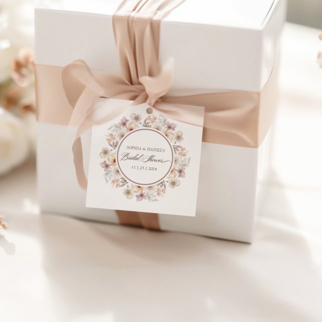 Elegant blommande bröllopsdusch i akvarellstil gåvor etiketter (Chic Floral Watercolor Bridal Shower Favor Tags
)