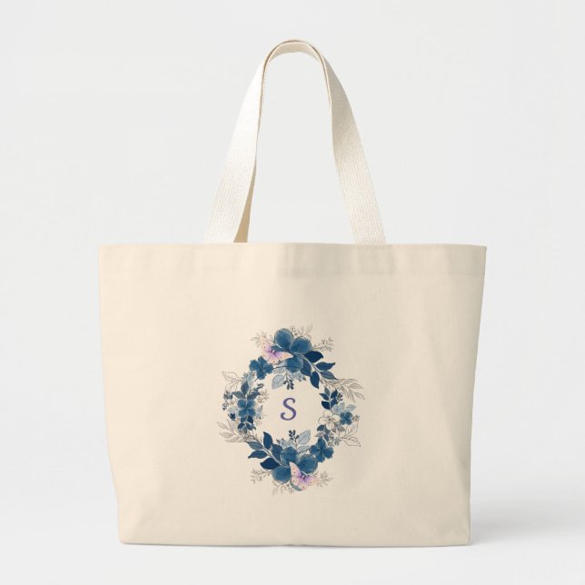 Elegant blommande fjärilstaska jumbo tygkasse (Framsidan)