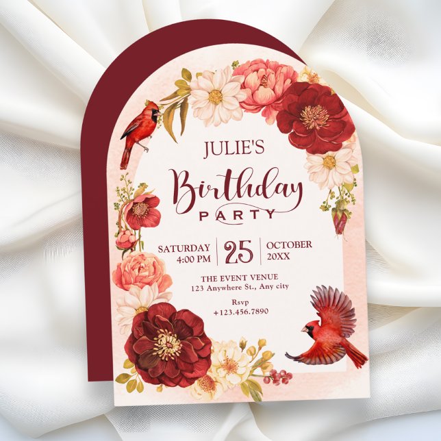 Elegant blommande gren fågel födelsedag  inbjudningar (Skapare uppladdad)