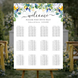 Elegant blommande gul och blå akvarellbröllop poster