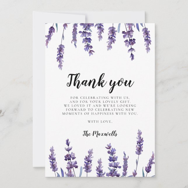 Elegant blommande lavendel Baby Shower Tack Kort (Framsida)