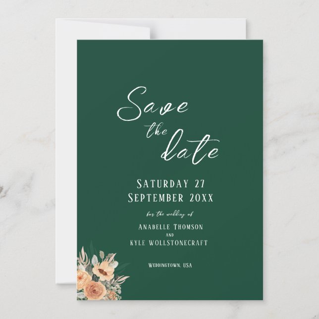 Elegant blommande mörkgrön Save the Date Magnetisk Inbjudningskort (Framsida)