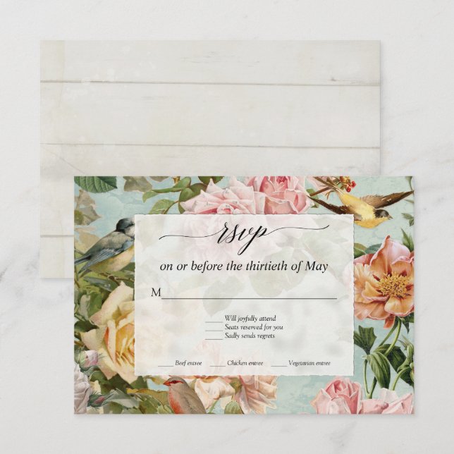 Elegant Blommande Rosa Akvadrrosa Rustik Trä RSVP OSA Kort (Fram/baksida)