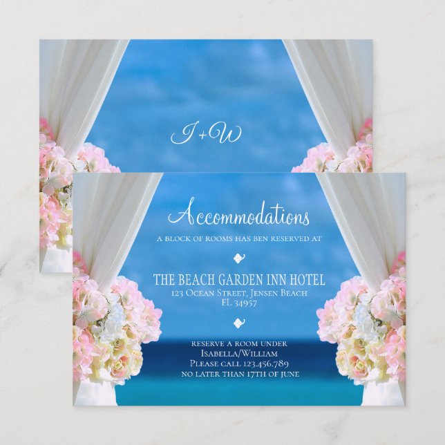 Elegant blommande strandbröllopsinbjudan inbjudningar (Fram/baksida)