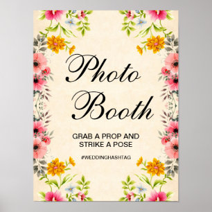 Elegant blommande vigsel fotobox skylt