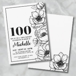 Elegant Blommig 100-årsdag Inbjudningar