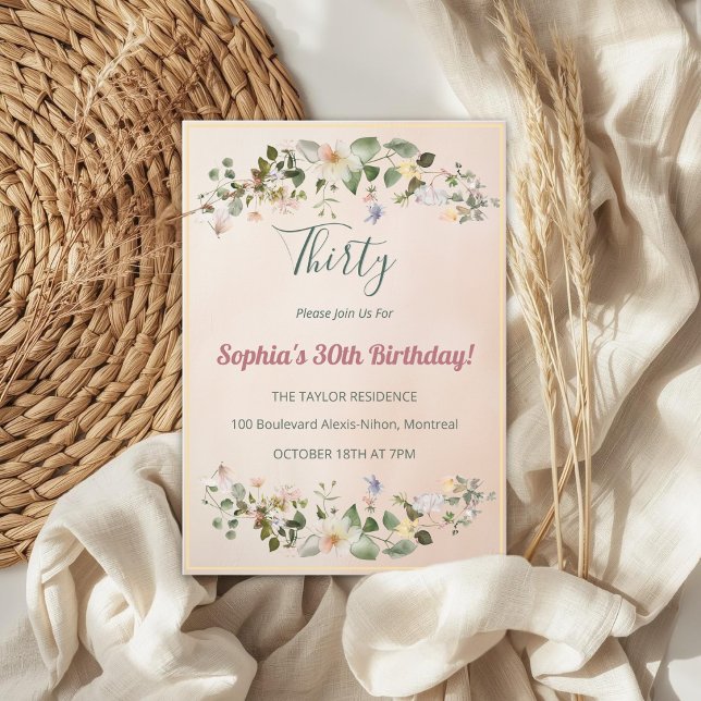 Elegant Blommig 30-års Födelsedagsinbjudan Inbjudningar (Skapare uppladdad)