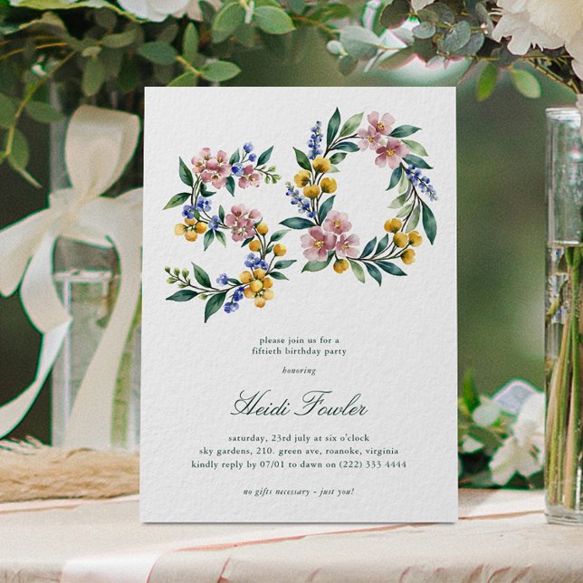 Elegant Blommig 50' Botanisk 50-årsfirande Inbjudningar (Skapare uppladdad)