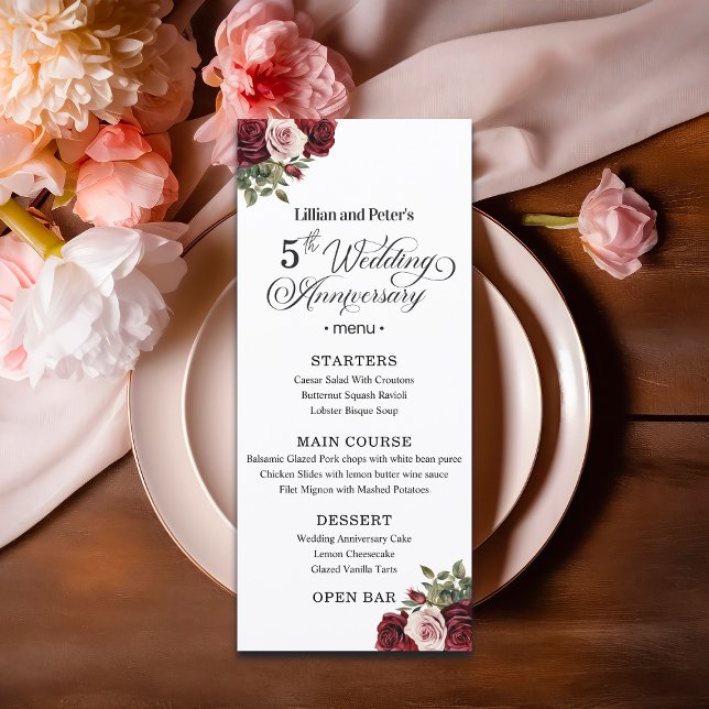 Elegant Blommig 5-årsjubileum Meny (Skapare uppladdad)