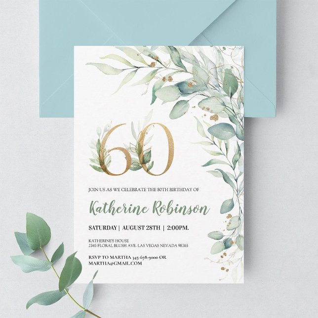 Elegant Blommig 60-års Födelsedagsinbjudan för Hen Inbjudningar (Skapare uppladdad)