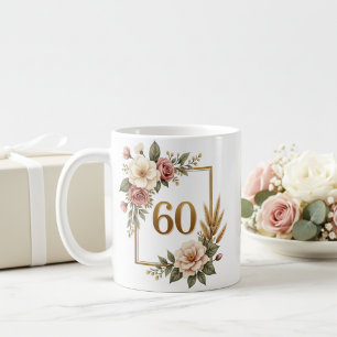 Elegant Blommig 60-årsdag Anpassat Namn & Datum Kaffemugg