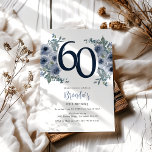 Elegant Blommig 60-årsdag Inbjudningar<br><div class="desc">Upplev en blomning av elegans med vår nya serie födelsedagsinbjudningar för vuxna! Med en modern inbjudningsmall,  eteriska akvarellblommor i saftiga blå nyanser,  kompletterade med livlig grön lövverk.</div>
