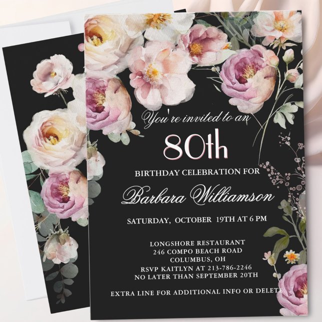 *Elegant Blommig 80-årsfest Inbjudningar (Skapare uppladdad)